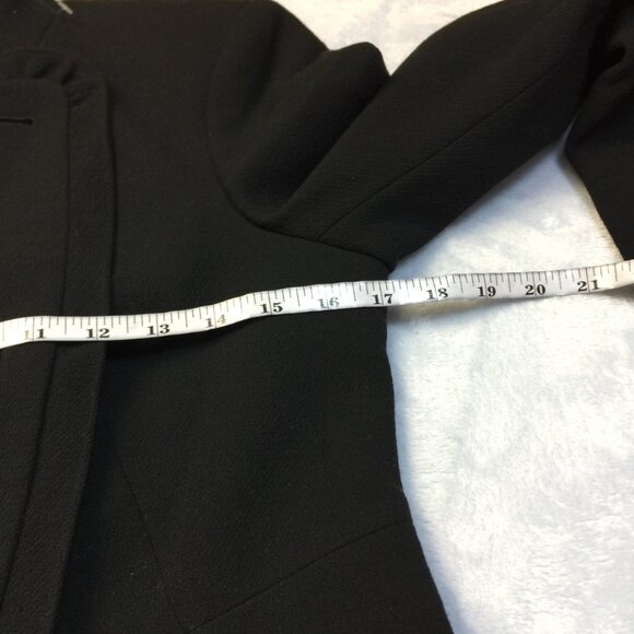 Vtg Ann Taylor Jacket Blazer 8P Womans Black Wool Double Breasted Ruffle Collar - Picture 6 of 15